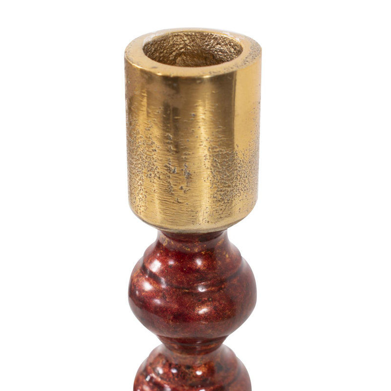 Sharma Crimson Gold Rounded Candlestick- Short, 9" H x 3" W x 3" D