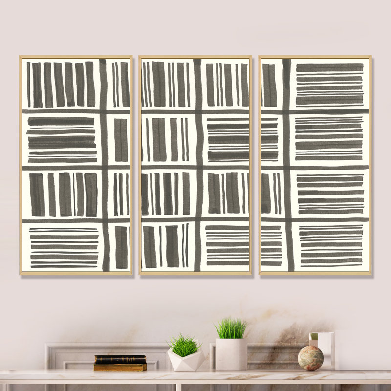 Minimaliste graphique I - ensemble d'art moderne encadré sur toile Mid-Century moderne de 3