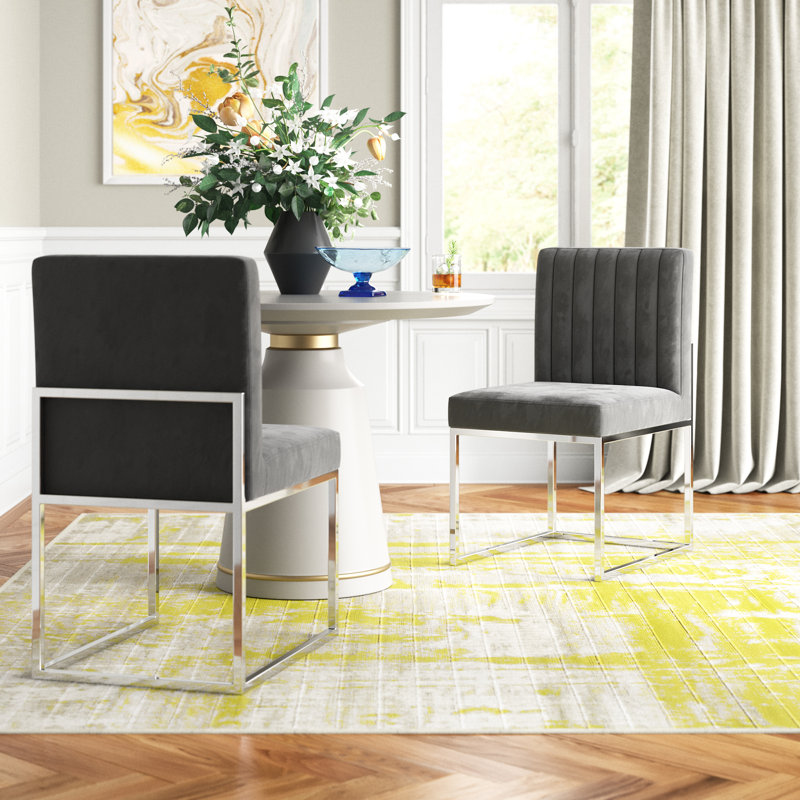 Amberdawn 18.5'' H Velvet Upholstered Side Chair, Grey Velvet, Chrome