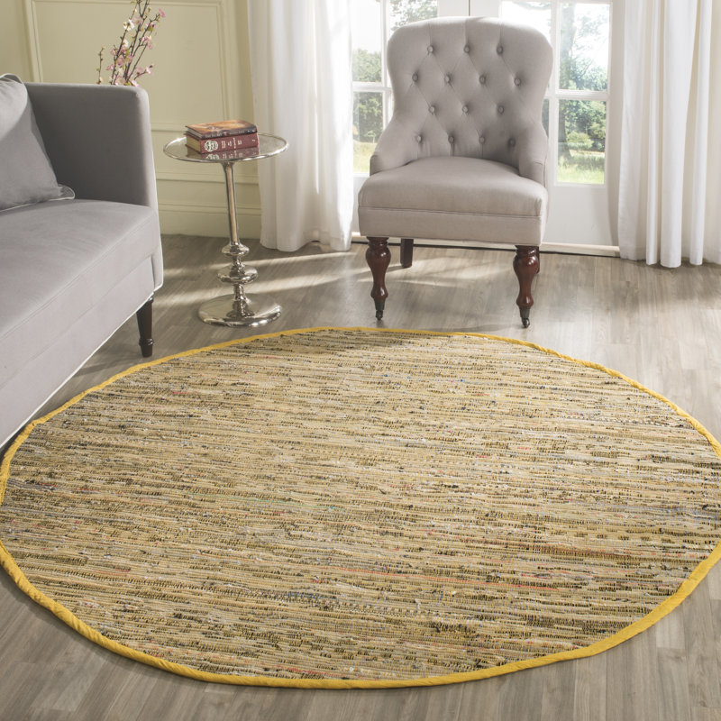 Tapis rayé en coton tissé à la main Weekley, Rond 6 pi