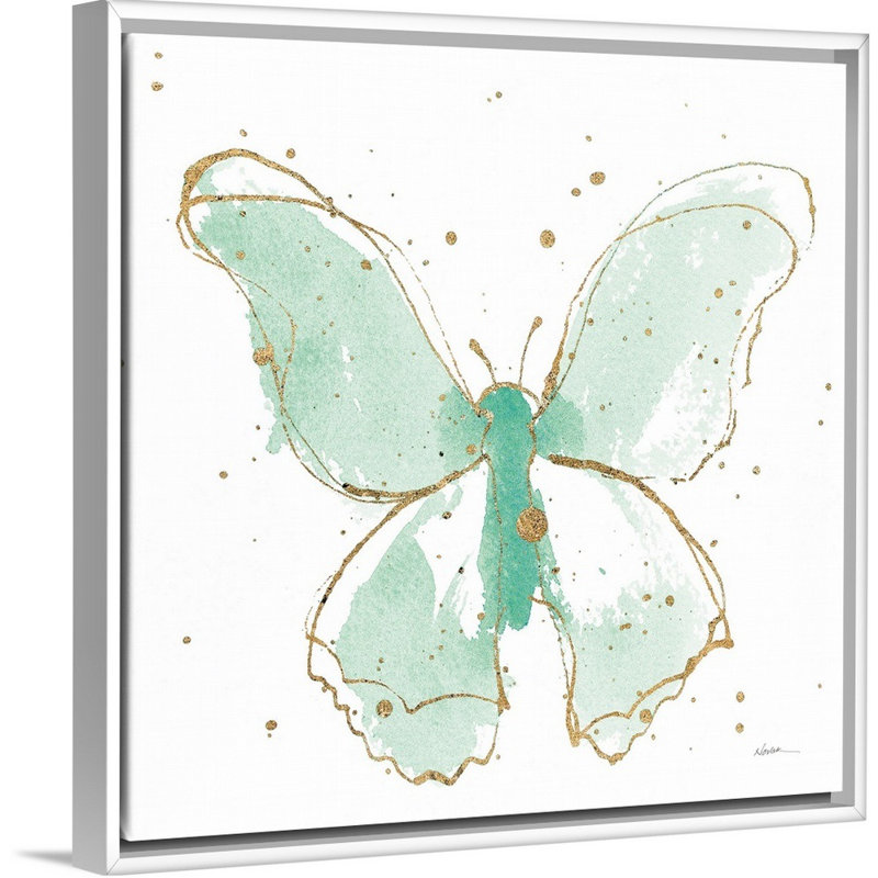 «Gilded Butterflies II Mint» par Novak Shirley - reproduction d'art sur toile, H 14 po x l 14 po x P 2 po