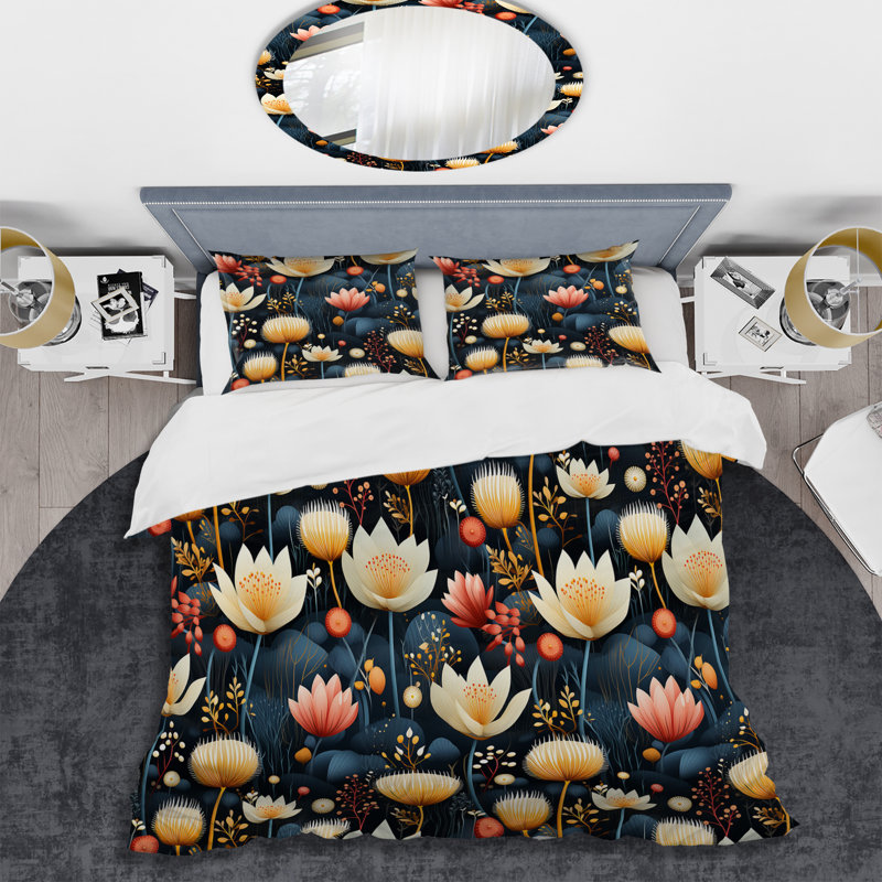 Ensemble de housse de couette à motif floral multicolore bleu à motif floral III