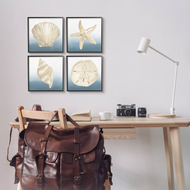 «Marine Seashells Ocean Beach Life», ensemble de 4 giclées encadrées par Lucille Price, H 12 po x l 12 po x P 1,5 po