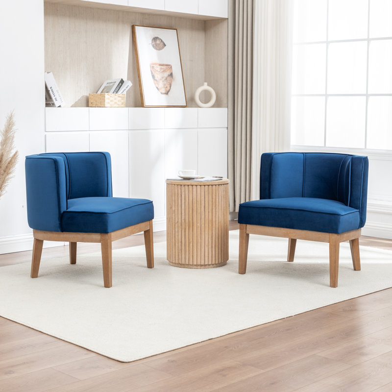 Fauteuil demi-tonneau Karoll, Velours bleu foncé, 2