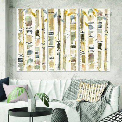 " Abstract Gold Birch Trees I " 3 - Pieces Painting Print