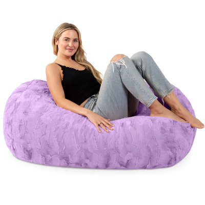 Fauteuil à billes mauve en fausse fourrure, chaise longue rembourrée de mousse compressée avec housse amovible lavable à la machine pour enfants, adolescents, salle de jeux