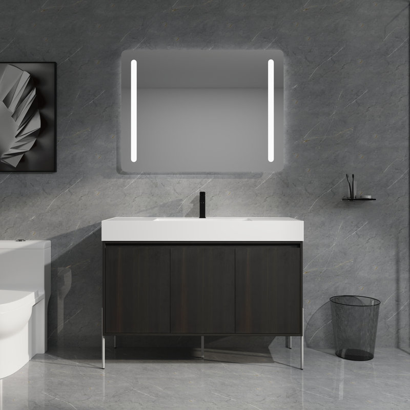 Meuble-lavabo autoportant 48 po avec lavabo en résine et armoires à fermeture douce