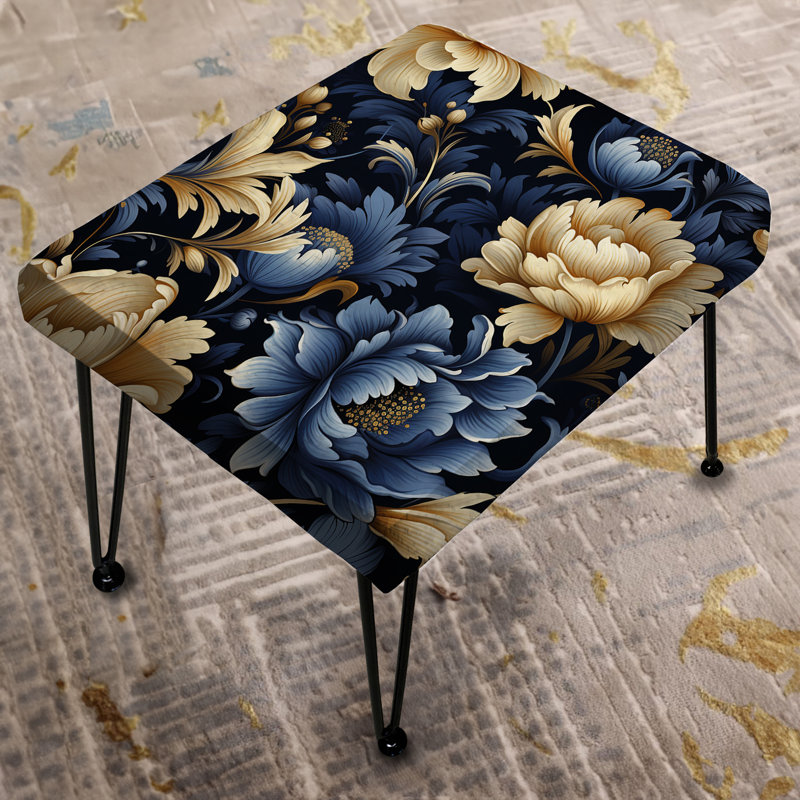 Celestial Blue Damask Mirage - Repose-pieds rectangulaire damassé