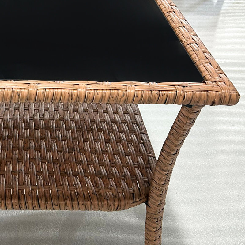 Square Outdoor Coffee Table With Storage And Tempered Glass Lid 2 Black + Brown Finish