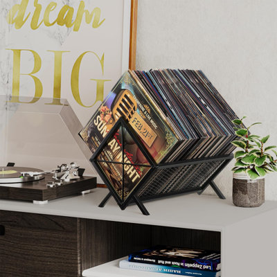 Metal Vinyl Record Storage Rack, Holds 80-100 LPs, Quick Assembly Display Shelf