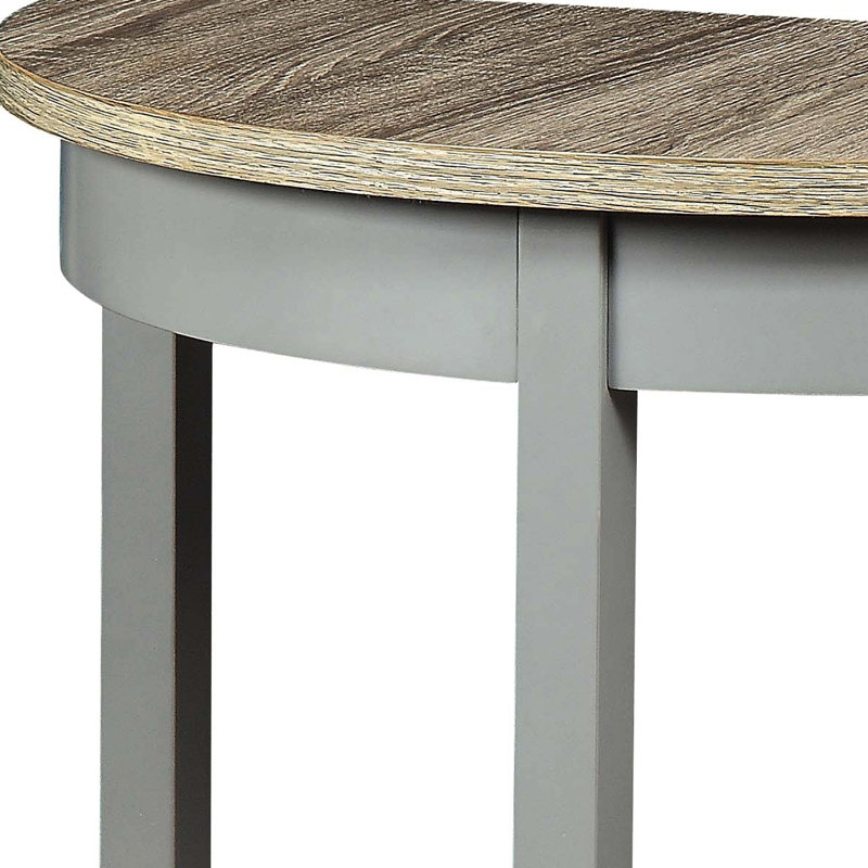 Table en gris et chêne - forme demi-lune avec compartiment de rangement naturel et console inférieure tendance