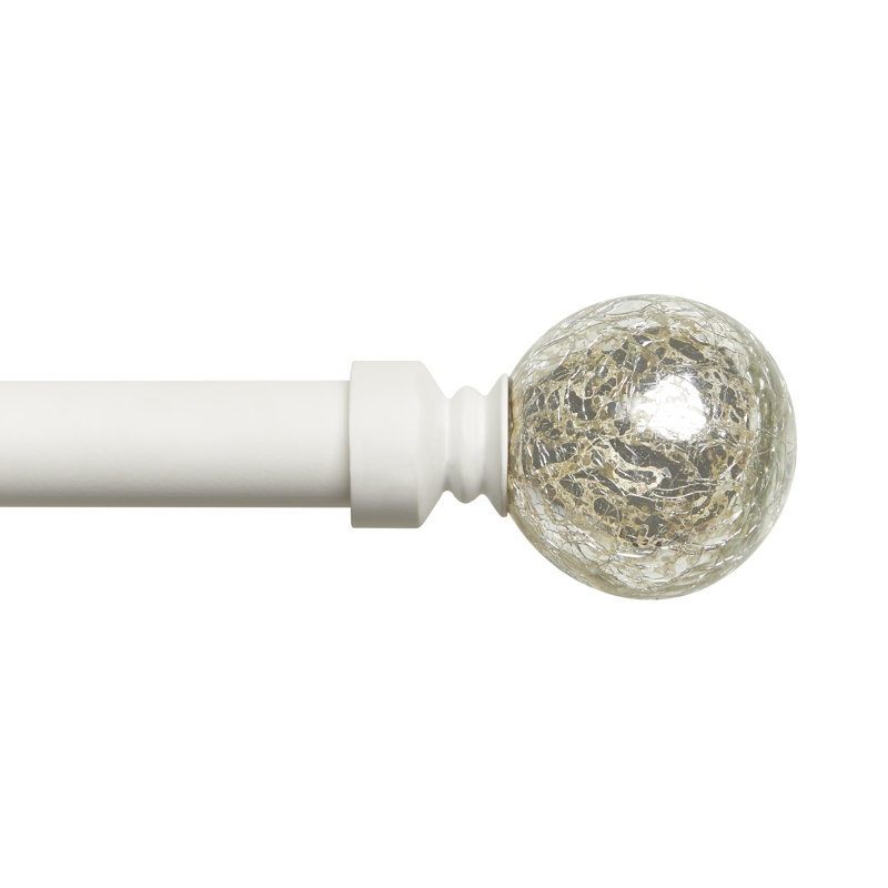 Adjustable Matte White Curtain Rod with Silver Aged Sphere Finials
