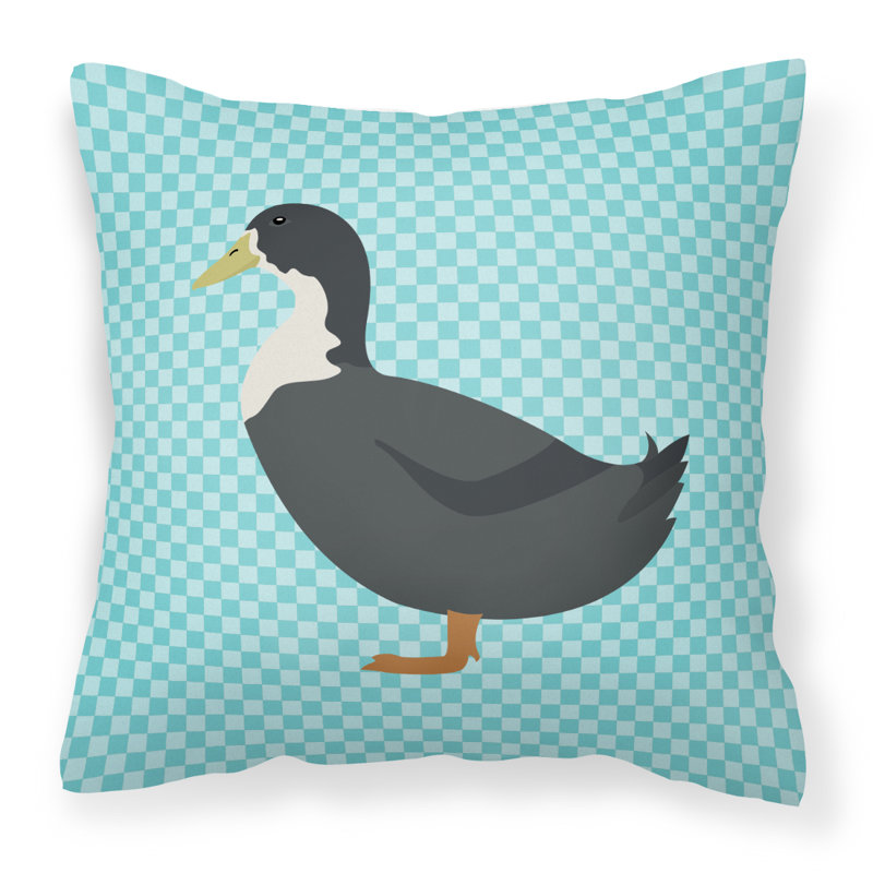 Coussin décoratif d’extérieur en tissu duck check, 18 po x 18 po, Bleu