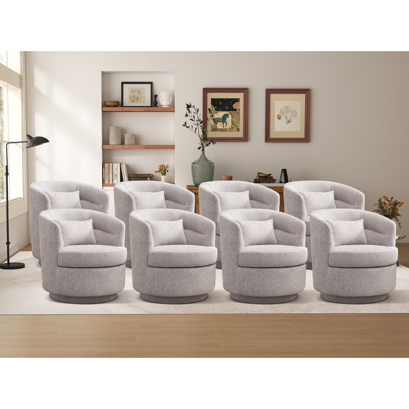 29" Wide Minimalist Super Soft Swivel Barrel Chair With Pillow, Light Gray