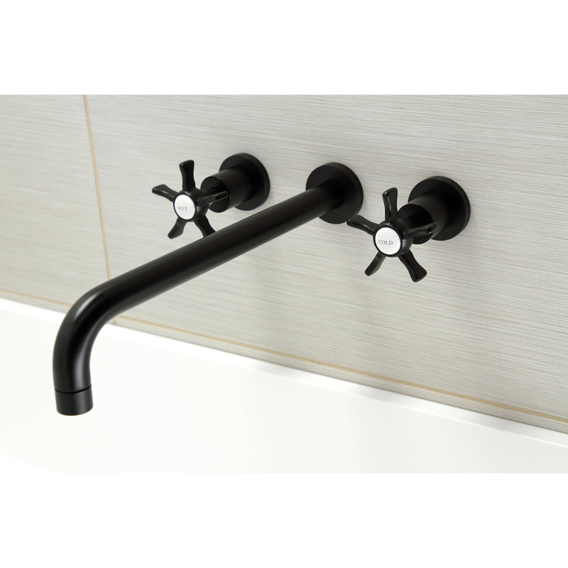 Kingston Brass Manhattan Two-Handle 3-Hole Wall Mount Roman Tub Faucet, Matte Black, Star