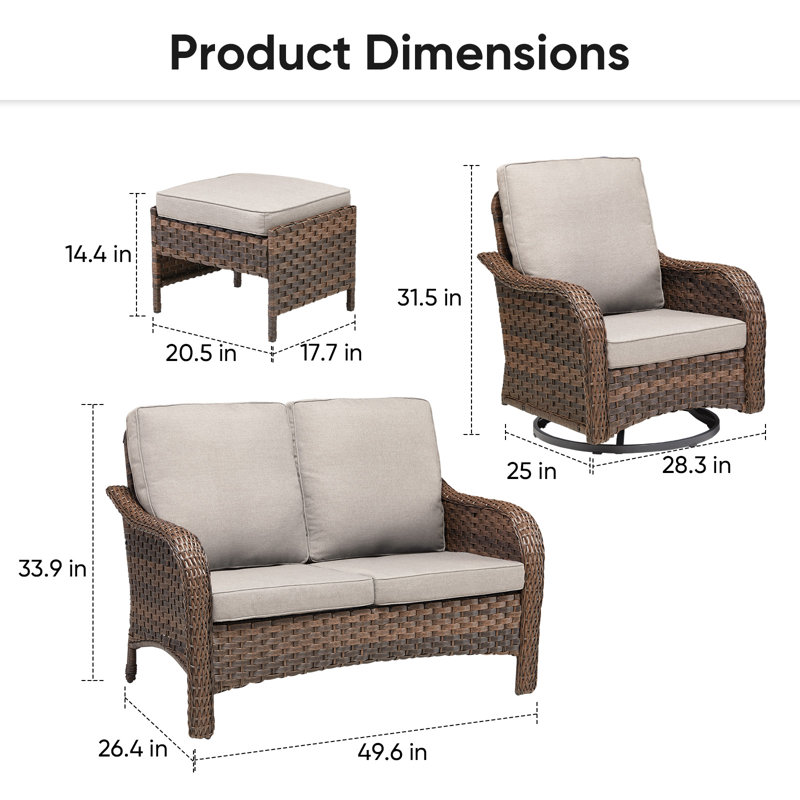 Ensemble de conversation 5 pièces avec causeuse Arley, Beige