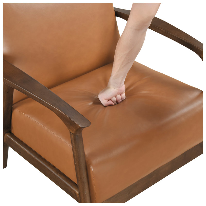 Chaise d'appoint rembourrée en similicuir brun avec structure en bois d'hévéa massif et rembourrage à ressorts ensachés