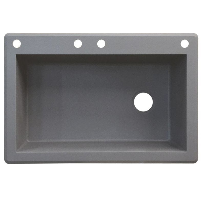 Radius 33'' L Drop-In Single Bowl Granite Kitchen Sink, Gray, 4 hole