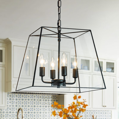 Lustre moderne carré / rectangulaire à 4 lumières Kris avec détails en verre transparent Kris