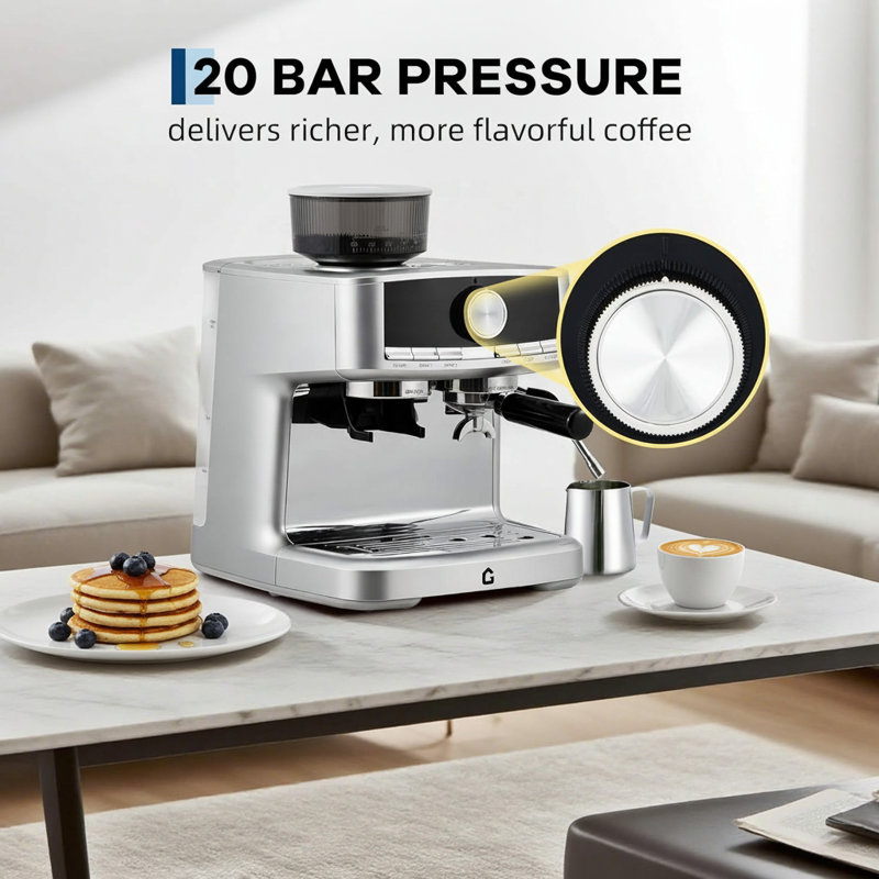 Machine à espresso, avec moulin, réservoir d'eau amovible de 1,5 L, Argent argent
