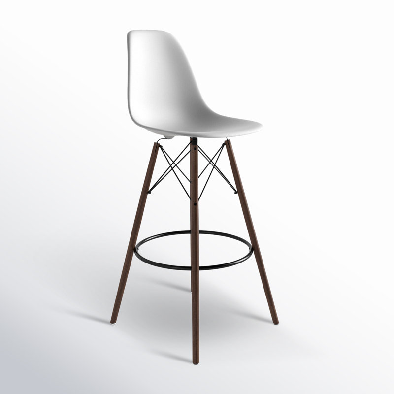 White and Walnut Mid-Century Modern Bar Stools with Acrylic Seats
