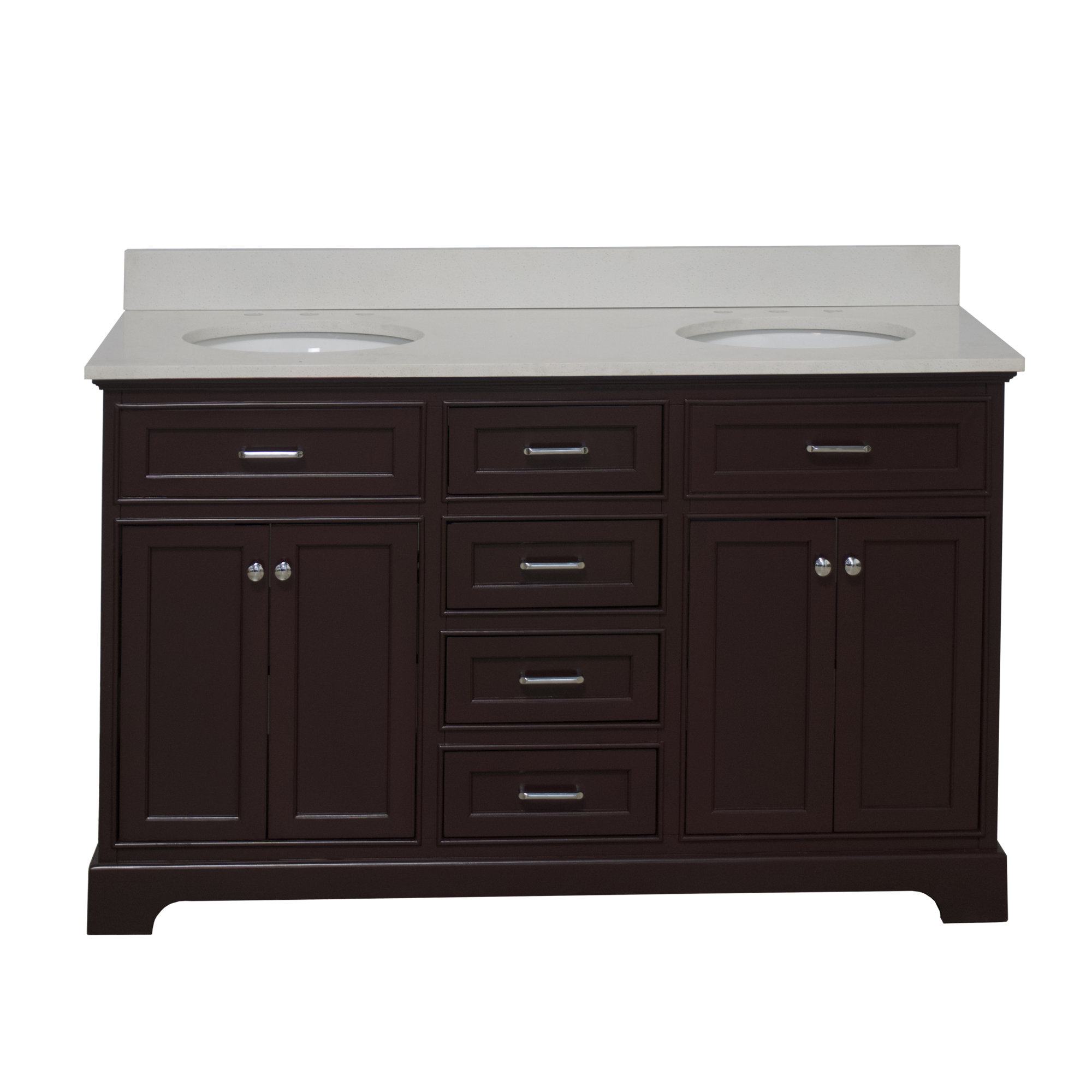 Ronnie 60'' Double Bathroom Vanity, Chocolate, Quartz