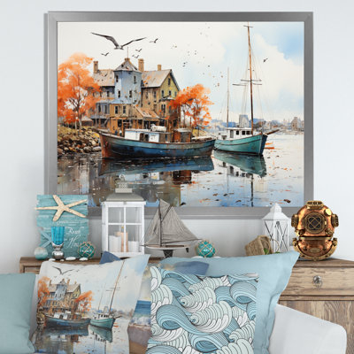 Port Portside Reflection Pointillism II - Nautical & Beach Canvas Art Print