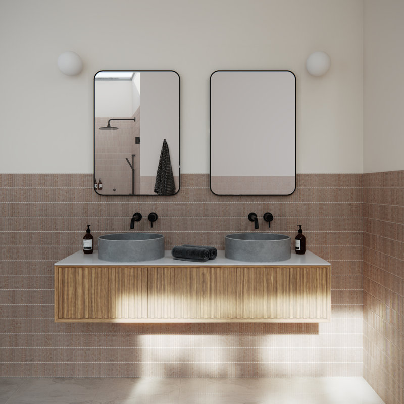 Trinity 22 in. x 32 in. Rectangle Radius Mirror, Black