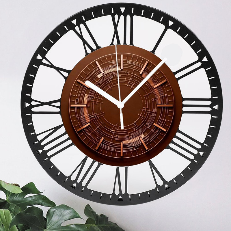 Horloge murale ronde en fer 10 po avec mouvement à quartz silencieux, chiffres romains, impression UV, Cuivre