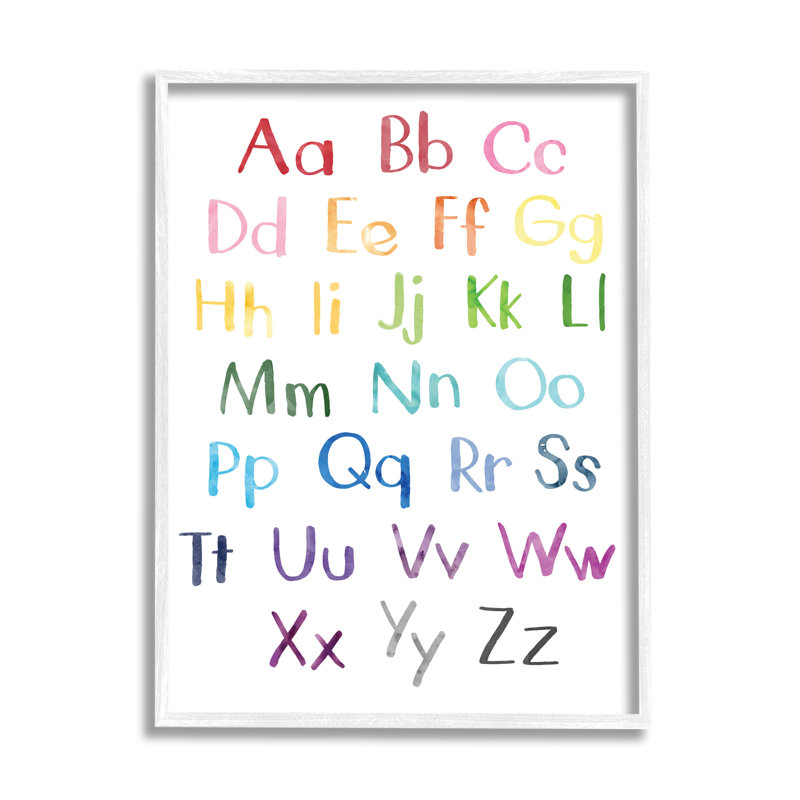 Capitale et minuscules, lettres de l'alphabet arc-en-ciel, toile tendue ABC par Jennifer Mccully, H 20 po x l 16 po