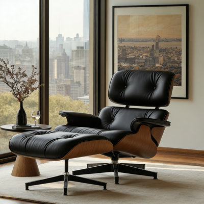 Top Grain Leather Swivel Lounge Chair by George Oliver