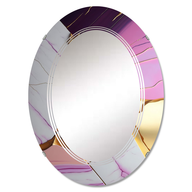 Rahf Abstract Geode Violet II - Miroir mural abstrait en marbre, 30 po x 20 po