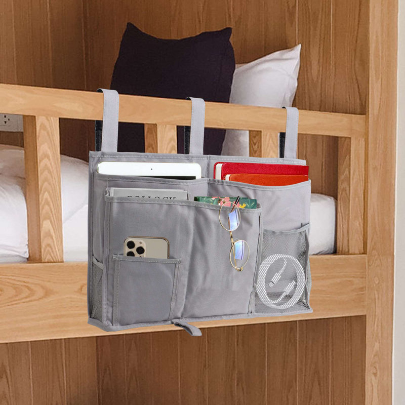 Bedside Caddy Grand sac de rangement pour lit superposé, lits d'hôpital, rails de lit de bébé, Gris