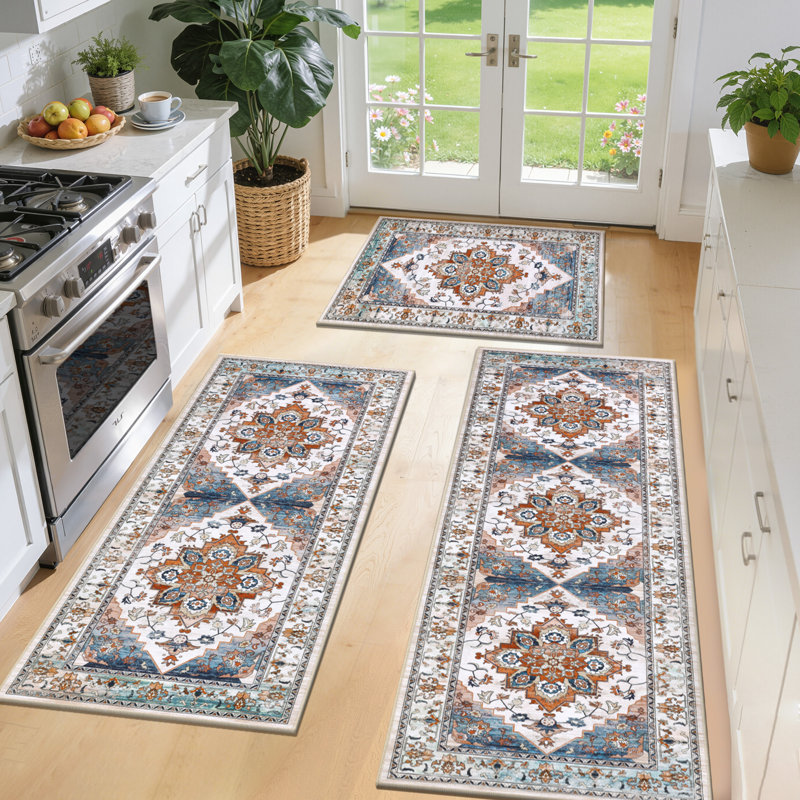 Tapis de couloir Chassia, Bleu / rouge