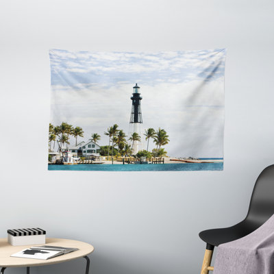 Wandteppich, Leuchtturm Palms, Blau Weiß Grün
