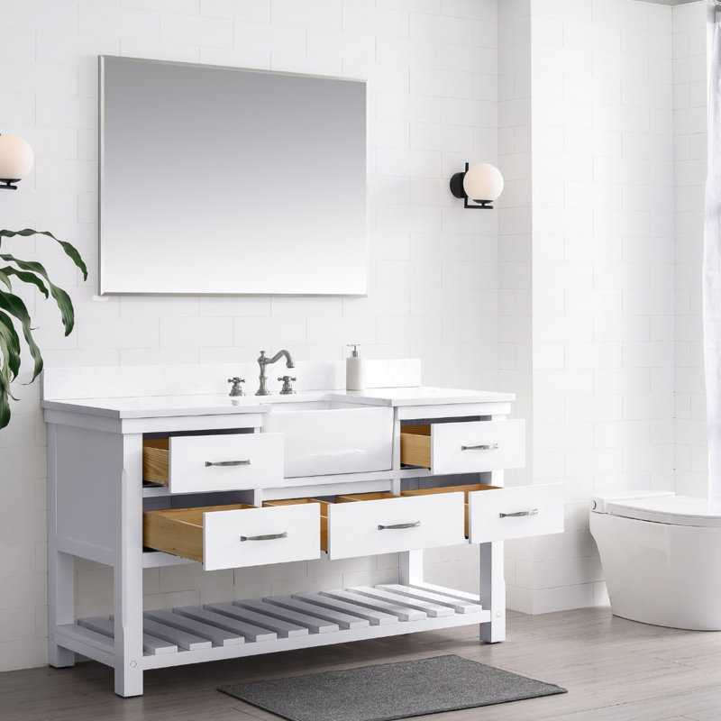 Curiel 60" Single Bathroom Vanity Set, White/Brushed Nickel