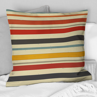 Cream Orange Midcentury Striped Lines - Midcentury Throw Pillow