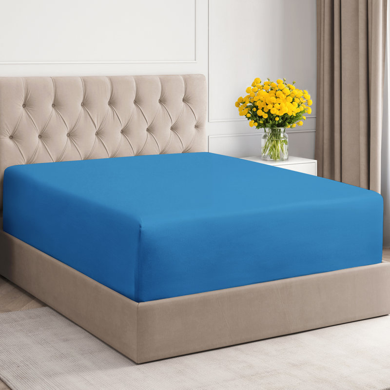 Extra Deep Pocket Fitted Sheet Only, Cooling & Breathable Bed Sheet, Soft, Fits 18–24 Inch Mattress, Denim Blue, Twin XL