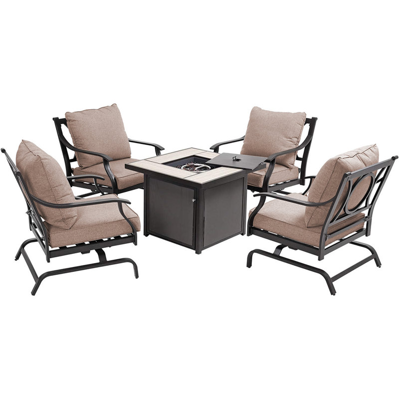 Ensemble de conversation d'extérieur pour 4 personnes avec coussins, Kaki