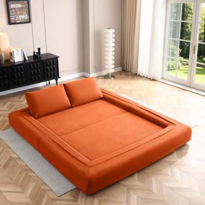81'', Orange, Corduroy, Fold Out Couch Bed, High - Density Foam, Square Arms, Living Room, Relaxation Fun