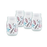 Set Of 4 Seashells Frosted Jar Glass 16-ounce
