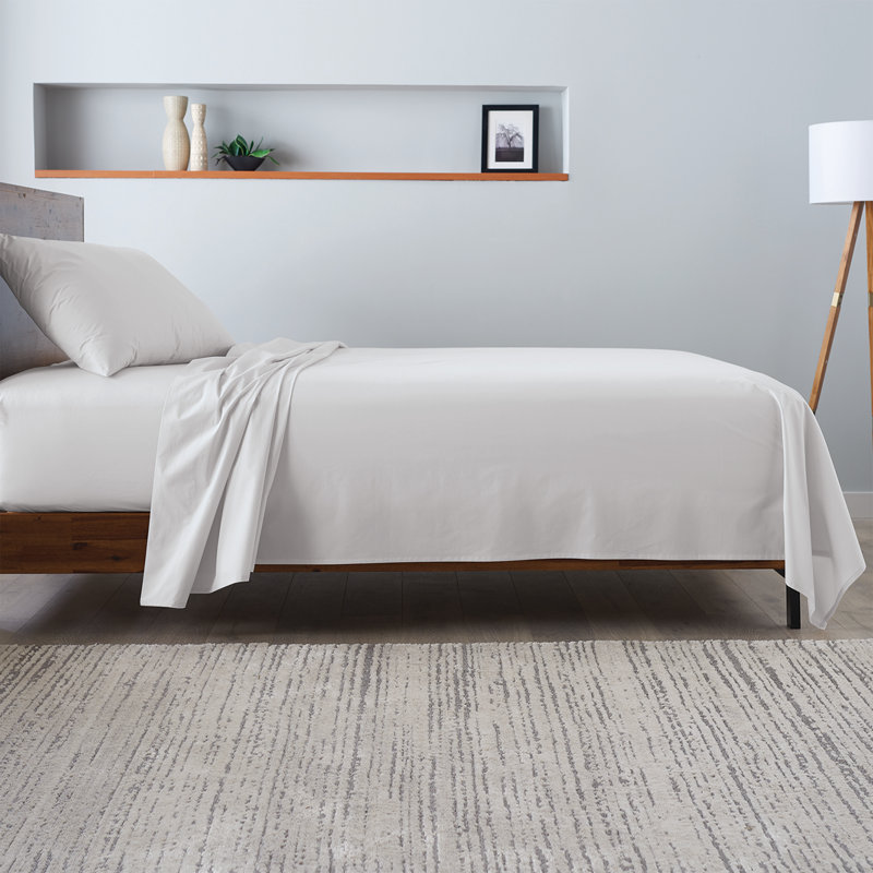  100% Cotton Percale Crisp and Cool Sheet Set (4 PC.), Queen, Light Gray