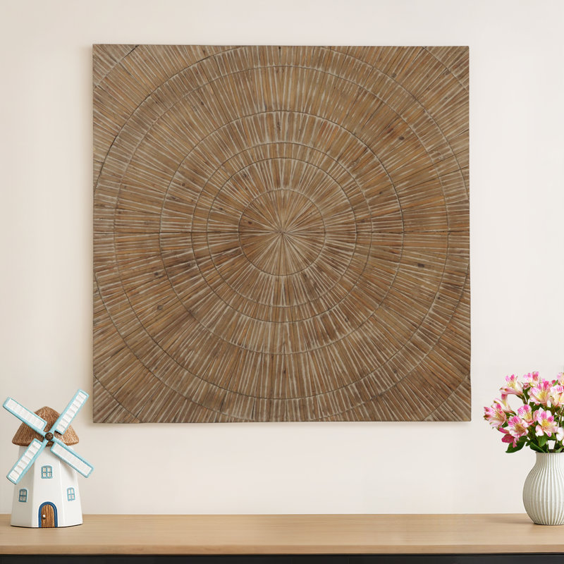 Brown Wood Starburst Handmade Carved Radial Home Wall Decor