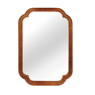 Yellowish Brown Color 20" X 30" Solid Wood Frame Rounded Corner Decorative Mirror, For Bedroom, Bathroom, Living Room, Entryway