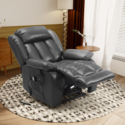 Large Real Leather Lift Recliner Chair With Dual Okin Motor, Oversized Wide Recliners For Living Room, Power Recliners With Electric Massage And Heate -  Latitude RunÂ®, 63E0FC85B2E649E894FA78B0774BA533