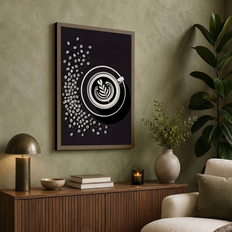 Coffee and Movement Minimalist 1 Piece Wrapped Canvas Wall Art, 24x16 - 61.0 x 40.6 cm, Black Border