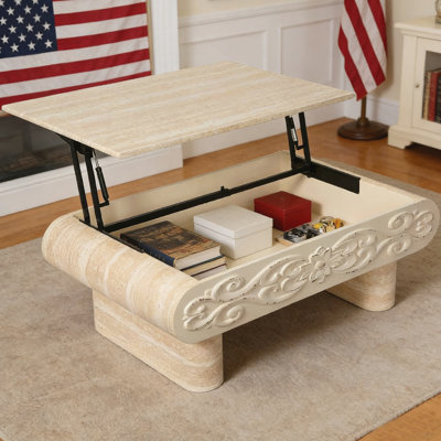 Table basse à plateau relevable, bureau moderne en bois avec rangement caché
