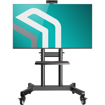 Portable TV Stand for 50-90 Inch Flat/ Curved TVs up to 220 lbs - Adjustable with Wheels and Shelf, Black