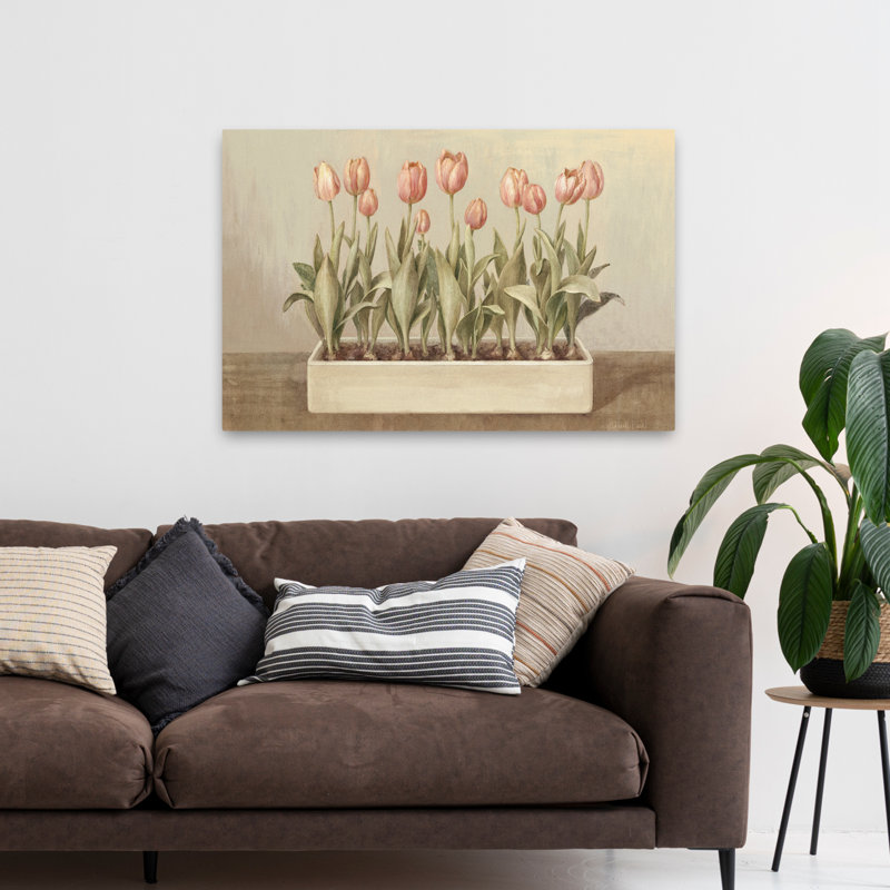 «Beige et fleur de tulipe amis», art, H 32 po x l 48 po