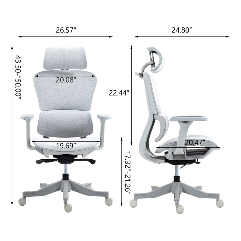 Chaise de bureau en filet à haut dossier: 8366 HP-GR, Gris, Blanc